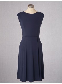 Ledbury Dress - style: shift; neckline: round neck; sleeve style: capped; fit: fitted at waist; pattern: plain; predominant colour: navy; occasions: casual, work, occasion; length: just above the knee; fibres: viscose/rayon - stretch; sleeve length: sleeveless; pattern type: fabric; texture group: jersey - stretchy/drapey