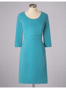 Textured Ponte Dress - style: shift; fit: tailored/fitted; pattern: plain; predominant colour: turquoise; occasions: work, occasion; length: just above the knee; neckline: scoop; fibres: cotton - stretch; waist detail: narrow waistband; sleeve length: 3/4 length; sleeve style: standard; texture group: cotton feel fabrics; pattern type: fabric