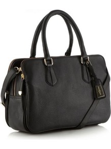 Designer Black Leather Three Section Zipped Tote Bag - secondary colour: gold; predominant colour: black; occasions: casual, evening, work; type of pattern: standard; style: tote; length: handle; size: standard; material: leather; embellishment: tassels; pattern: plain; finish: plain