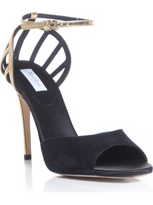 Vibo Shoes - secondary colour: gold; predominant colour: black; occasions: evening, occasion; material: suede; heel height: high; ankle detail: ankle strap; heel: stiletto; toe: open toe/peeptoe; style: standard; finish: plain; pattern: colourblock