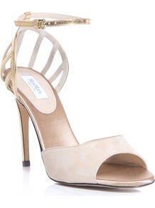 Vibo Sandals - predominant colour: nude; secondary colour: gold; occasions: evening, occasion; material: suede; heel height: high; ankle detail: ankle strap; heel: stiletto; toe: open toe/peeptoe; style: standard; finish: plain; pattern: plain