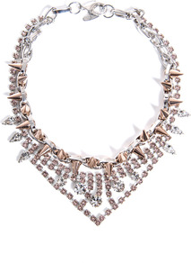 Crystal And Spike Necklace - occasions: casual, evening, occasion, holiday; predominant colour: multicoloured; style: choker/collar; length: short; size: standard; material: chain/metal; finish: metallic; embellishment: crystals