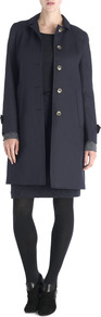 London Trench Coat - pattern: plain; style: trench coat; fit: slim fit; length: mid thigh; predominant colour: navy; occasions: casual, work; fibres: cotton - 100%; collar: shirt collar/peter pan/zip with opening; back detail: back vent/flap at back; sleeve length: long sleeve; sleeve style: standard; texture group: cotton feel fabrics; collar break: high/illusion of break when open; pattern type: fabric