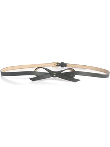 Bow Leather Belt - predominant colour: black; occasions: casual, evening, work, occasion; style: classic; size: skinny; worn on: waist; material: leather; pattern: plain; finish: plain; embellishment: bow