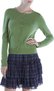 Cashmere Crew Neck Cardigan - neckline: round neck; pattern: plain; predominant colour: emerald green; occasions: casual, work; length: standard; style: standard; fit: standard fit; fibres: cashmere - 100%; sleeve length: long sleeve; sleeve style: standard; texture group: knits/crochet; pattern type: knitted - fine stitch