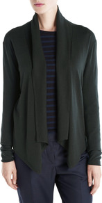 Fine Merino Drape Cardigan - pattern: plain; neckline: shawl; style: open front; predominant colour: dark green; occasions: casual, work; length: standard; fibres: wool - 100%; fit: loose; sleeve length: long sleeve; sleeve style: standard; texture group: knits/crochet; pattern type: knitted - fine stitch