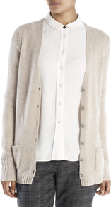 Cashmere Boyfriend Cardigan - neckline: low v-neck; pattern: plain; length: below the bottom; predominant colour: stone; occasions: casual; style: standard; fit: standard fit; fibres: cashmere - 100%; sleeve length: long sleeve; sleeve style: standard; texture group: knits/crochet; pattern type: knitted - other