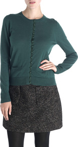 Grosgrain Button Cardigan - neckline: round neck; pattern: plain; predominant colour: teal; occasions: casual, work; length: standard; style: standard; fibres: wool - mix; fit: standard fit; sleeve length: long sleeve; sleeve style: standard; texture group: knits/crochet; pattern type: knitted - fine stitch