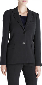 Fine Wool Flap Pocket Jacket - pattern: plain; style: single breasted blazer; length: below the bottom; collar: standard lapel/rever collar; predominant colour: black; occasions: work; fit: tailored/fitted; fibres: wool - mix; back detail: back vent/flap at back; sleeve length: long sleeve; sleeve style: standard; collar break: medium; pattern type: fabric; texture group: woven light midweight