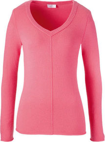 Cashmere V Neck Sweater - neckline: v-neck; sleeve style: extended cuff; pattern: plain; style: standard; predominant colour: pink; occasions: casual, work; length: standard; fit: slim fit; fibres: cashmere - 100%; sleeve length: long sleeve; texture group: knits/crochet; pattern type: knitted - fine stitch