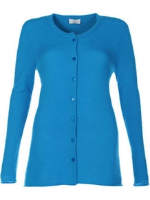 Cashmere Cardigan - neckline: round neck; pattern: plain; length: below the bottom; predominant colour: diva blue; occasions: casual; style: standard; fit: slim fit; fibres: cashmere - 100%; sleeve length: long sleeve; sleeve style: standard; texture group: knits/crochet; pattern type: knitted - fine stitch
