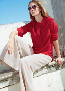 Trousers - length: standard; pattern: plain; style: palazzo; waist: mid/regular rise; predominant colour: ivory; occasions: casual, evening; texture group: cotton feel fabrics; fit: wide leg; pattern type: fabric; fibres: silk - stretch
