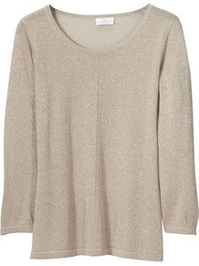 Sweater - neckline: round neck; pattern: plain; style: standard; predominant colour: champagne; occasions: casual, work; length: standard; fit: standard fit; sleeve length: 3/4 length; sleeve style: standard; texture group: knits/crochet; pattern type: knitted - other; fibres: viscose/rayon - mix
