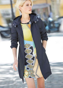 Summer Parka - pattern: plain; style: parka; back detail: hood; collar: high neck; fit: slim fit; length: mid thigh; predominant colour: navy; occasions: casual, work; fibres: polyester/polyamide - 100%; sleeve length: long sleeve; sleeve style: standard; texture group: technical outdoor fabrics; collar break: high; pattern type: fabric
