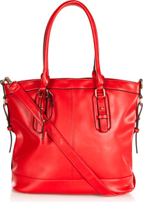 Piping Detail Shoulder Bag - predominant colour: true red; occasions: casual, work, holiday; type of pattern: light; style: tote; length: handle; size: standard; material: faux leather; pattern: plain; finish: plain; embellishment: buckles
