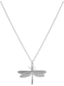 Dragonfly Necklace, Silver - predominant colour: silver; occasions: casual, evening, work, holiday; style: pendant; length: mid; size: small/fine; material: chain/metal; finish: metallic