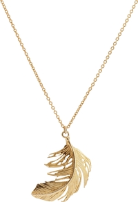 Big Single Feather Necklace, Gold - predominant colour: gold; occasions: casual, evening, work, occasion, holiday; style: pendant; length: mid; size: small/fine; material: chain/metal; finish: metallic