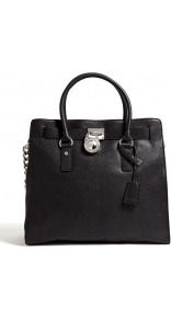 Large Black Hamilton North South Tote - predominant colour: black; occasions: casual, evening, work; type of pattern: standard; style: tote; length: handle; size: standard; material: leather; pattern: plain; finish: plain; embellishment: chain/metal