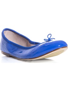 Patent Leather Flats - predominant colour: royal blue; occasions: casual, holiday; material: leather; heel height: flat; toe: round toe; style: ballerinas / pumps; trends: fluorescent; finish: patent; pattern: plain; embellishment: bow