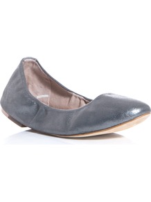 Metallic Leather Flats - predominant colour: silver; occasions: casual, work; material: leather; heel height: flat; embellishment: elasticated; toe: round toe; style: ballerinas / pumps; trends: metallics; finish: metallic; pattern: plain