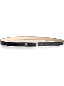 Skinny Retro Buckle Belt - predominant colour: black; occasions: casual, evening, work, occasion; style: classic; size: skinny; worn on: waist; material: leather; pattern: plain; finish: plain