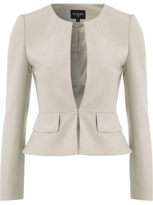 Alessia Jacket, Cement - pattern: plain; style: single breasted blazer; collar: round collar/collarless; predominant colour: stone; occasions: evening, work, occasion; length: standard; fit: tailored/fitted; fibres: polyester/polyamide - stretch; sleeve length: long sleeve; sleeve style: standard; collar break: high; pattern type: fabric; texture group: woven light midweight