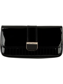 Benet Quilted Clutch Handbag, Black - predominant colour: black; occasions: evening, occasion; type of pattern: standard; style: clutch; length: hand carry; size: small; material: leather; pattern: plain; finish: patent