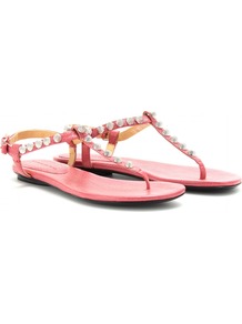 Giant Studded Leather Sandals - predominant colour: pink; occasions: casual, evening, holiday; material: leather; heel height: flat; embellishment: studs; ankle detail: ankle strap; heel: standard; toe: toe thongs; style: flip flops / toe post; finish: plain; pattern: plain