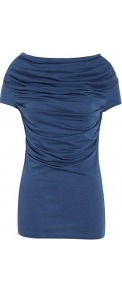 Denim Erna Cotton Sheer Drape Top - neckline: slash/boat neckline; sleeve style: capped; pattern: plain; length: below the bottom; style: t-shirt; predominant colour: navy; occasions: casual, evening, work; fibres: cotton - 100%; fit: body skimming; shoulder detail: flat/draping pleats/ruching/gathering at shoulder; sleeve length: short sleeve; pattern type: fabric; texture group: jersey - stretchy/drapey