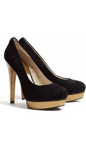 Gideon Suede Platforms - secondary colour: camel; predominant colour: black; occasions: evening, work, occasion; material: suede; heel: platform; toe: round toe; style: courts; finish: plain; pattern: two-tone; heel height: very high