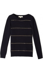 Chain Stripe Jumper - neckline: round neck; sleeve style: extended cuff; pattern: horizontal stripes; style: standard; hip detail: fitted at hip; back detail: contrast pattern/fabric at back; secondary colour: gold; predominant colour: black; occasions: casual, evening, work; length: standard; fibres: cotton - mix; fit: standard fit; bust detail: contrast pattern/fabric/detail at bust; sleeve length: extra long; texture group: knits/crochet; trends: metallics; pattern type: knitted - other; pattern size: standard; embellishment: sequins