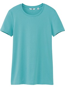 Women Premium Cotton Crew Neck Short Sleeve T Shirt 64 Blue - neckline: round neck; pattern: plain; style: t-shirt; predominant colour: turquoise; occasions: casual, holiday; length: standard; fibres: cotton - stretch; fit: body skimming; sleeve length: short sleeve; sleeve style: standard; pattern type: fabric; texture group: jersey - stretchy/drapey