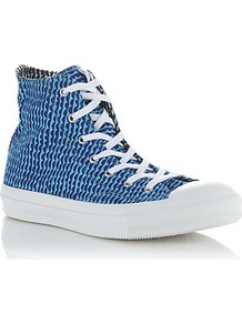 All Star Hi Tops - secondary colour: royal blue; predominant colour: turquoise; occasions: casual; material: faux leather; heel height: flat; toe: round toe; style: trainers; finish: plain; pattern: patterned/print