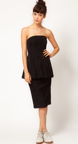 Dead Right Dress With Peplum Detail - style: shift; length: below the knee; neckline: strapless (straight/sweetheart); fit: tailored/fitted; pattern: plain; sleeve style: sleeveless; waist detail: peplum waist detail; predominant colour: black; occasions: evening, work, occasion; fibres: polyester/polyamide - 100%; sleeve length: sleeveless; hip detail: ruffles/tiers/tie detail at hip; pattern type: fabric; texture group: jersey - stretchy/drapey