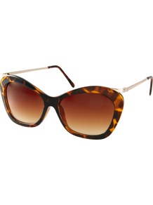 Chunky Cat Eye Sunglasses With Metal Arms - secondary colour: chocolate brown; predominant colour: tan; occasions: casual, holiday; style: cateye; size: large; material: plastic/rubber; pattern: animal print; finish: plain
