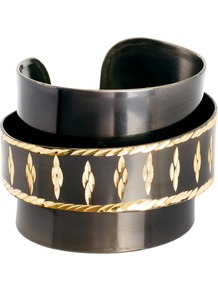 Etched Cuff Bracelet - secondary colour: gold; predominant colour: black; occasions: casual, evening, occasion, holiday; style: cuff; size: large/oversized; material: chain/metal; finish: plain; embellishment: chain/metal