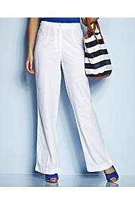 Wide Leg Linen Mix Trousers Length 30in - length: standard; pattern: plain; waist detail: elasticated waist; waist: mid/regular rise; predominant colour: white; occasions: casual, holiday; texture group: linen; fit: wide leg; pattern type: fabric; style: standard; fibres: viscose/rayon - mix