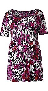 Personalised Fit Leopard Print Short Sleeve Top - waist detail: elasticated waist; length: below the bottom; occasions: casual, evening; style: top; neckline: scoop; fibres: viscose/rayon - 100%; fit: body skimming; predominant colour: multicoloured; sleeve length: short sleeve; sleeve style: standard; pattern type: fabric; pattern size: big & busy; pattern: animal print; texture group: jersey - stretchy/drapey