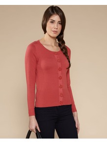 Gloria Grosgrain Big Button Cardigan - neckline: round neck; pattern: plain; predominant colour: true red; occasions: casual, work; length: standard; style: standard; fibres: cotton - 100%; fit: slim fit; sleeve length: long sleeve; sleeve style: standard; texture group: knits/crochet; pattern type: knitted - fine stitch