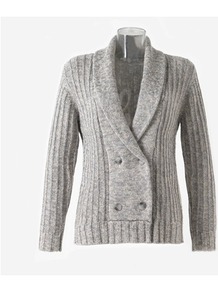 Long Double Breasted Cardiganwith Shawl Collar - neckline: shawl; predominant colour: light grey; occasions: casual; length: standard; style: standard; fibres: silk - mix; fit: standard fit; sleeve length: long sleeve; sleeve style: standard; texture group: knits/crochet; pattern type: knitted - big stitch