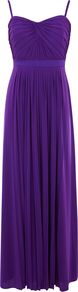 Polina Maxi Dress, Violet - sleeve style: spaghetti straps; fit: empire; pattern: plain; style: maxi dress; neckline: sweetheart; bust detail: ruching/gathering/draping/layers/pintuck pleats at bust; predominant colour: purple; occasions: evening, occasion; length: floor length; fibres: polyester/polyamide - stretch; hip detail: soft pleats at hip/draping at hip/flared at hip; waist detail: narrow waistband; sleeve length: sleeveless; texture group: crepes; pattern type: fabric