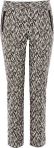 Heavy Zip Jacquard Trousers, Black - pocket detail: pockets at the sides; waist: mid/regular rise; predominant colour: black; occasions: casual, evening, work, holiday; length: ankle length; fibres: cotton - stretch; fit: slim leg; pattern type: fabric; pattern size: standard; pattern: patterned/print; texture group: brocade/jacquard; style: standard