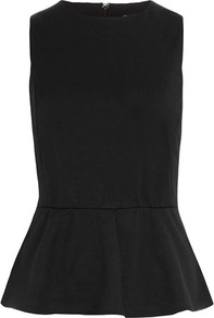 Black Peplum Top - neckline: round neck; pattern: plain; sleeve style: sleeveless; waist detail: peplum waist detail; predominant colour: black; occasions: evening, work; length: standard; style: top; fibres: polyester/polyamide - stretch; fit: tailored/fitted; sleeve length: sleeveless; pattern type: fabric; texture group: jersey - stretchy/drapey