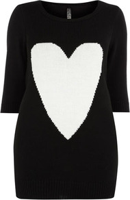 Heart Motif Jumper - neckline: round neck; length: below the bottom; style: standard; predominant colour: black; occasions: casual, work; fibres: acrylic - 100%; fit: slim fit; sleeve length: 3/4 length; sleeve style: standard; texture group: knits/crochet; pattern type: knitted - fine stitch; pattern size: big & light; pattern: patterned/print