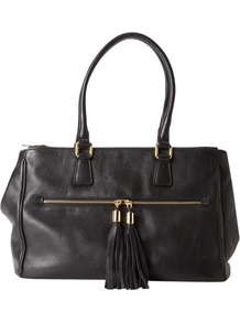 Orla Tote Bag - predominant colour: black; occasions: casual, evening, work; type of pattern: standard; style: tote; length: handle; size: standard; material: leather; embellishment: tassels; pattern: plain; finish: plain