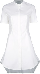 Waterfall Hem Shirt Dress - style: shirt; length: mid thigh; neckline: shirt collar/peter pan/zip with opening; fit: tailored/fitted; pattern: plain; predominant colour: white; occasions: casual, evening, work; fibres: cotton - mix; sleeve length: short sleeve; sleeve style: standard; texture group: cotton feel fabrics