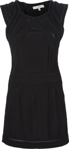 'Del' Cut Out Dress - style: shift; length: mid thigh; neckline: round neck; pattern: plain; sleeve style: sleeveless; back detail: low cut/open back; predominant colour: black; occasions: casual, evening; fit: body skimming; fibres: viscose/rayon - 100%; sleeve length: sleeveless; texture group: jersey - clingy; pattern type: fabric; embellishment: embroidered