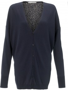 Tessa Cardigan - sleeve style: dolman/batwing; length: below the bottom; neckline: collarless open; back detail: contrast pattern/fabric at back; predominant colour: navy; occasions: casual, evening, work, holiday; style: standard; fibres: silk - mix; fit: loose; sleeve length: long sleeve; texture group: knits/crochet; pattern type: knitted - fine stitch; pattern size: standard; pattern: patterned/print