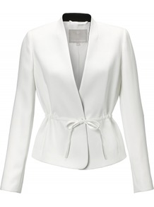 Eliana Jacket - pattern: plain; style: belted jacket; collar: shawl/waterfall; predominant colour: white; occasions: evening, occasion; length: standard; fit: tailored/fitted; fibres: polyester/polyamide - 100%; waist detail: belted waist/tie at waist/drawstring; sleeve length: long sleeve; sleeve style: standard; texture group: crepes; collar break: low/open; pattern type: fabric