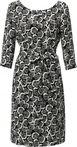 Florence Dress - style: shift; waist detail: fitted waist; secondary colour: light grey; predominant colour: black; occasions: evening, work; length: on the knee; fit: body skimming; neckline: scoop; fibres: polyester/polyamide - 100%; sleeve length: 3/4 length; sleeve style: standard; pattern type: fabric; pattern size: big & busy; pattern: patterned/print; texture group: jersey - stretchy/drapey